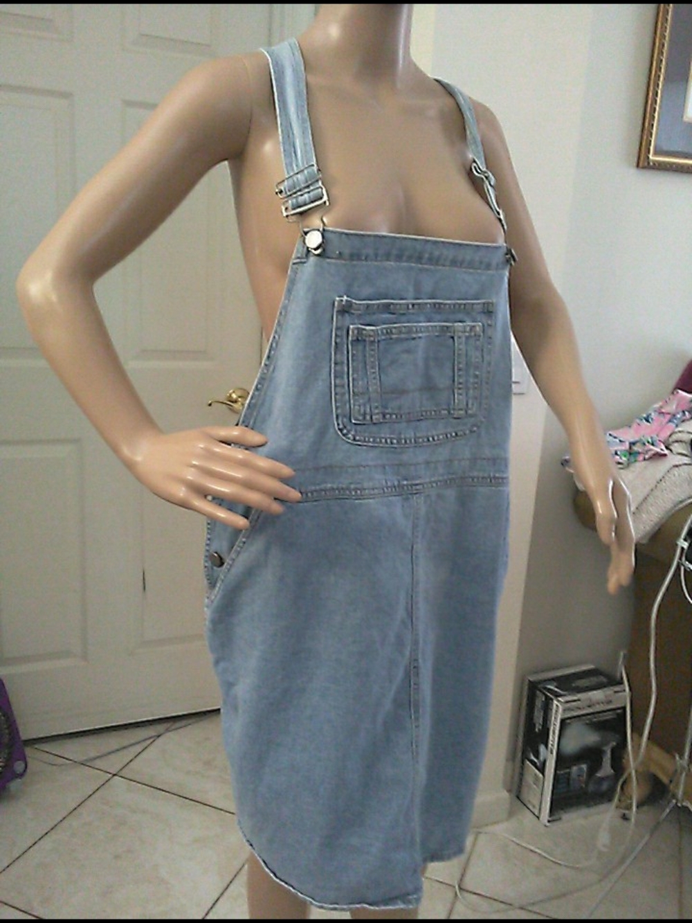 LK. NEW ASOS Light Blue Denim Overall Dress RELAXED COMFORT SZ. 16 UK/ U.S 12